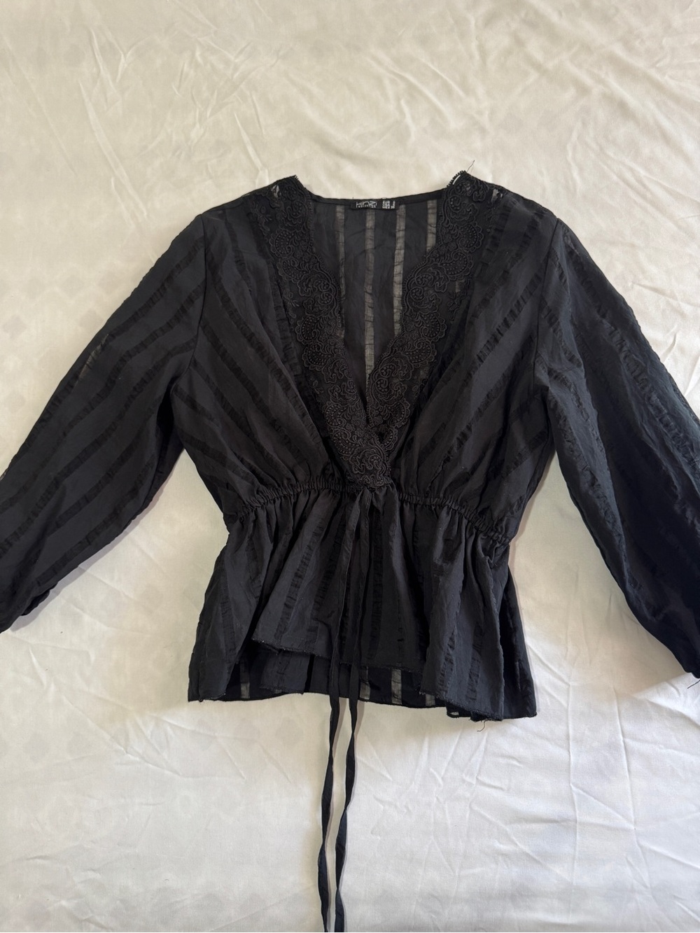 Black Lace-Trim Peplum Top - Women